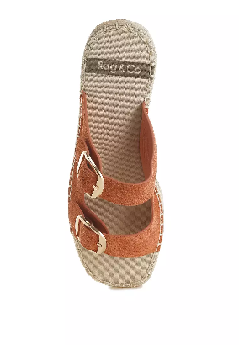 Sandal Flatform Espadrille Kulit Asli Lembut Warna Tan