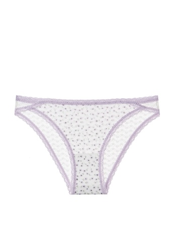 6IXTY8IGHT white and lilac purple BEENA AOP, Floral Mesh Bikini Briefs PT10682 1C0AAUSBC183DDGS_1