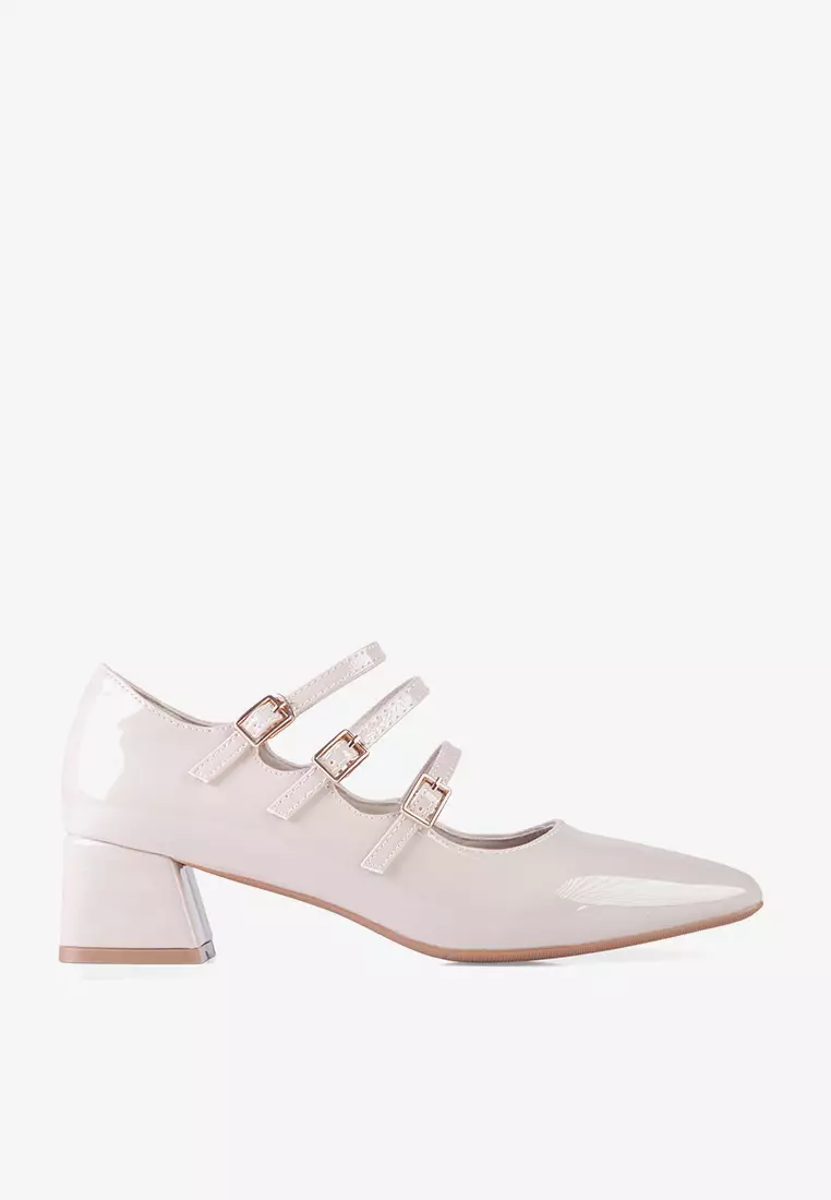 New Lenore Mary Jane Block Heels in Beige