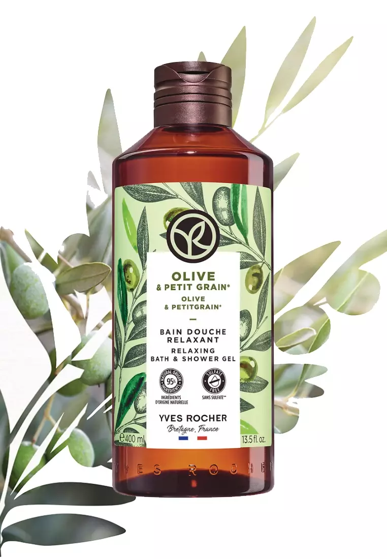 Olive Petitgrain Relaxing Shower Gel - 400ml Natural, Sulfate Free, Hydrating Body Wash