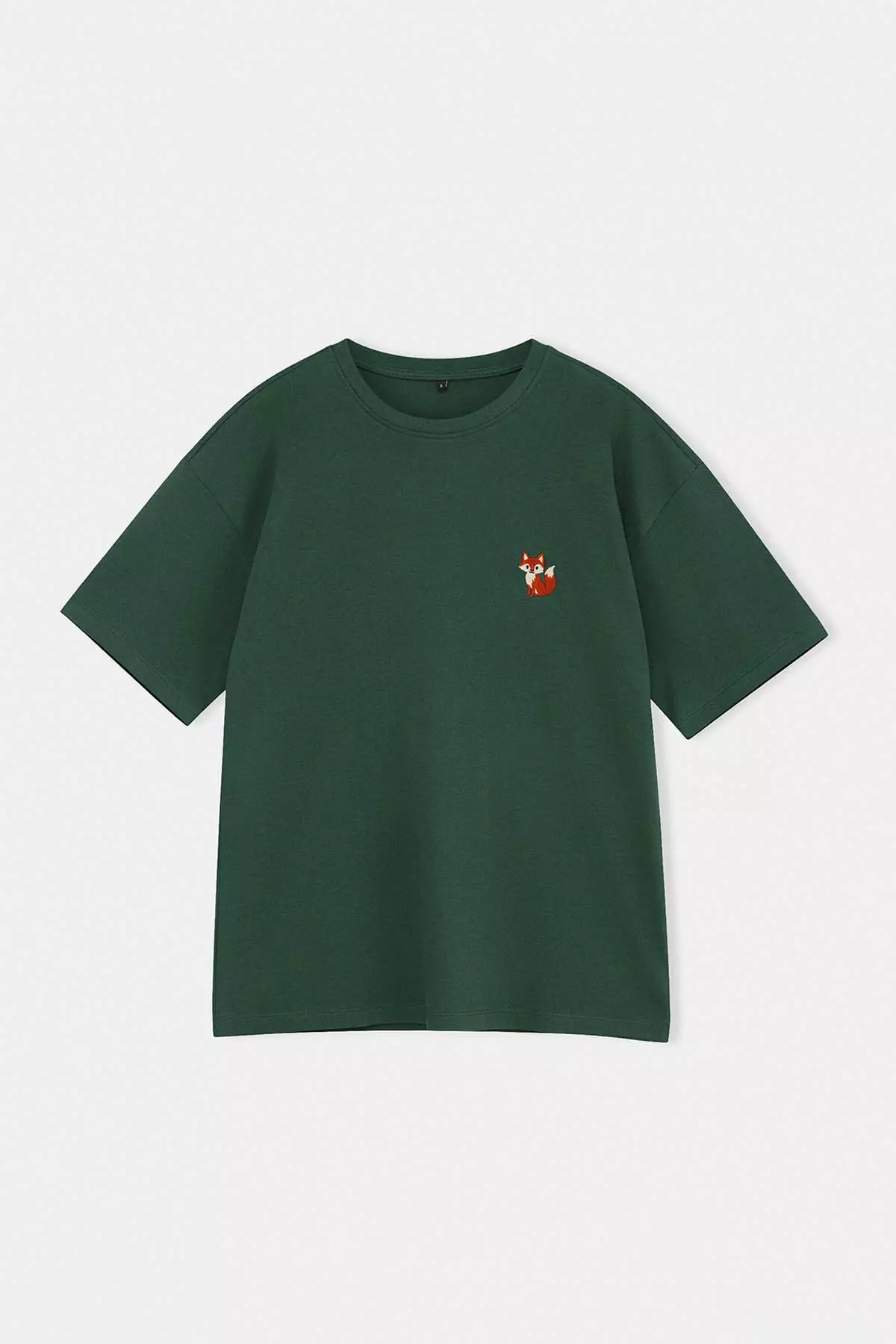 Unisex Khaki Oversize/Wide Cut Fox Embroidered 100% Cotton T-Shirt Tmnss26Ts00047