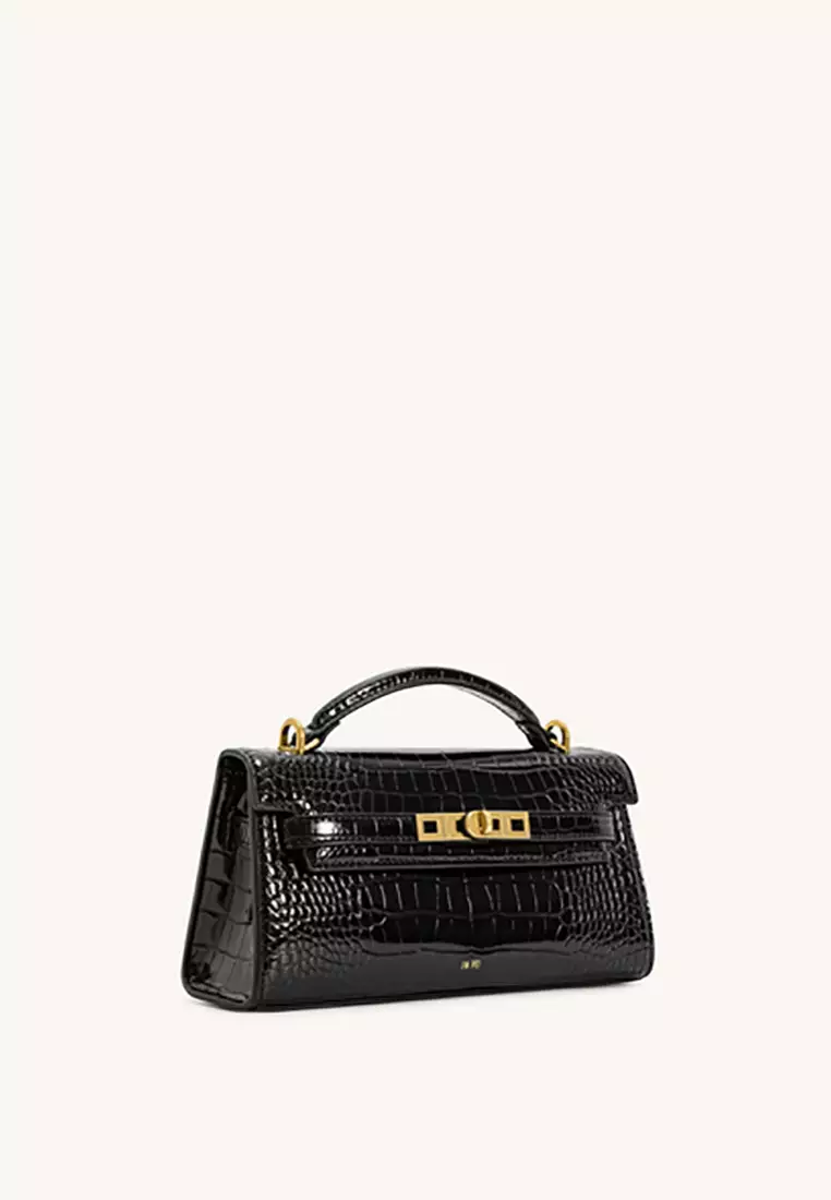 Noor Top Handle Bag - Black Croc