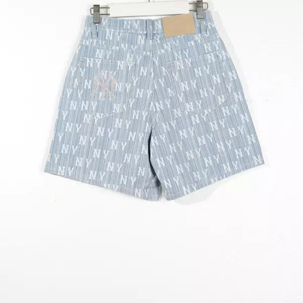 Celana MLB NY MONOGRAM WHITE LINE DENIM LIGHT BLUE SHORT PANTS 100% ORIGINAL