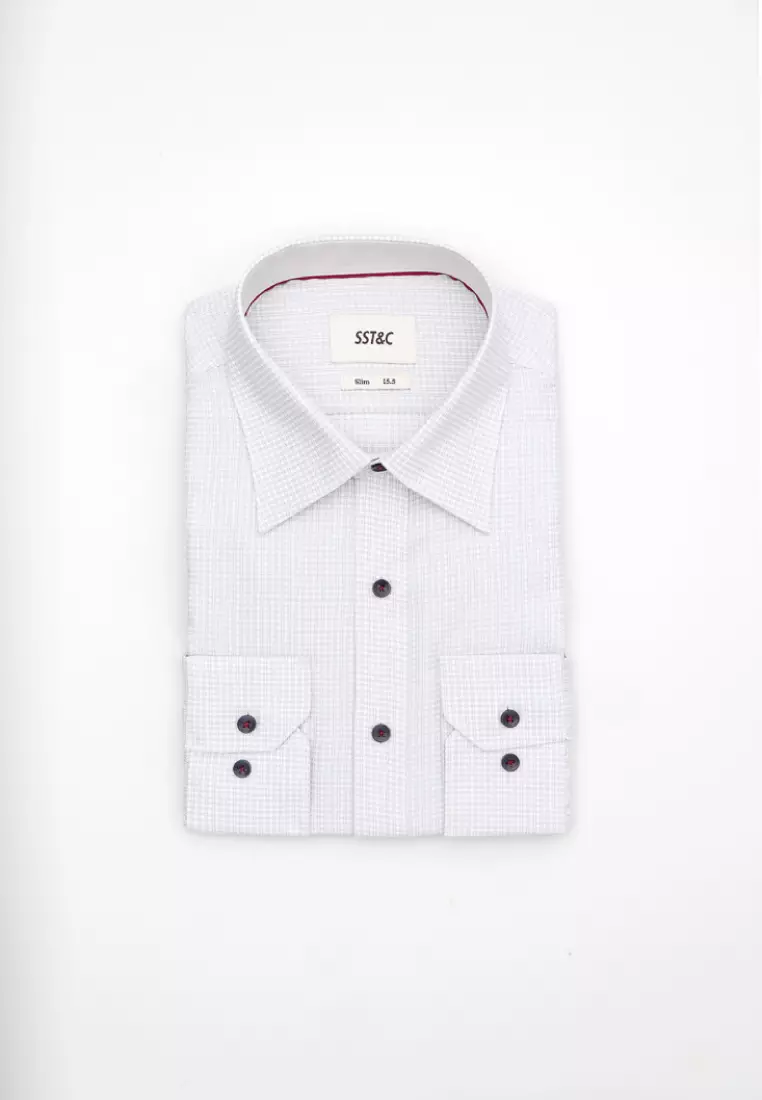 Light Gray Checkered Pattern Slim Fit Shirt
