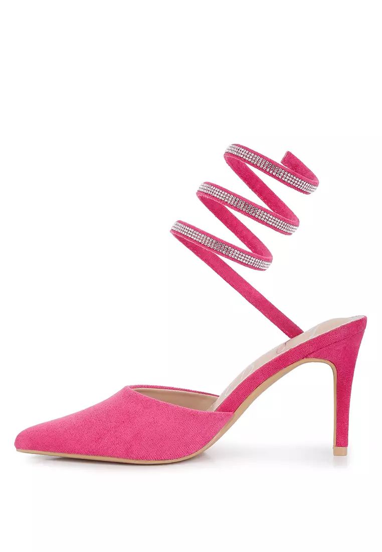 Fuchsia Berlian Imitasi Menghiasi Sandal Strap Up