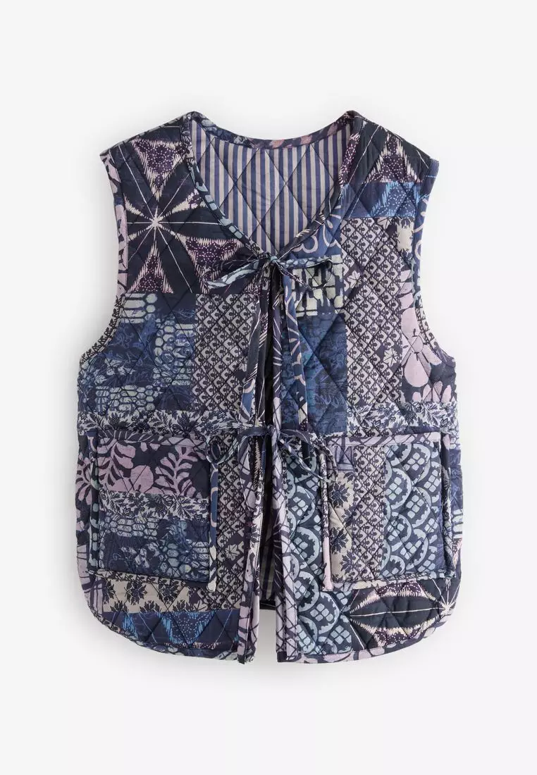 Padded Reversible Tie Front Gilet