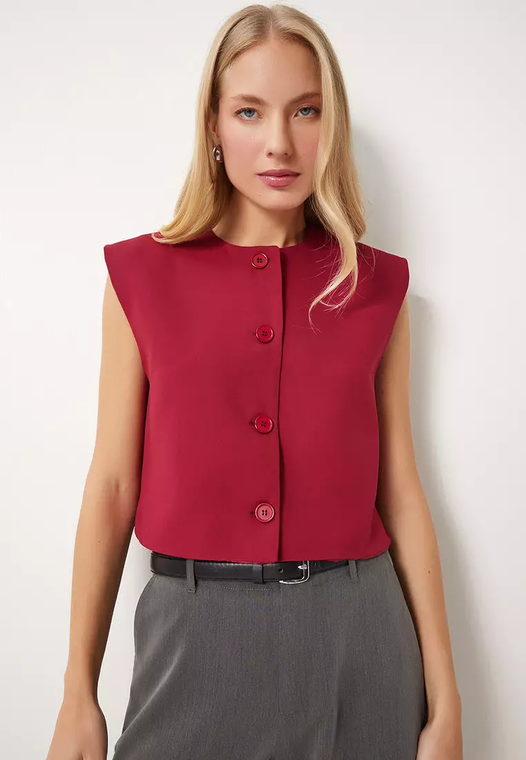 Buttoned Crop Woven Vest