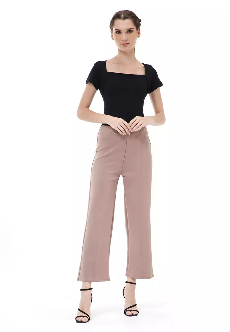 Stella Celana Kerja Wanita Long Pants Kulot Simple Design Material Scuba ORIGINAL - Mocca