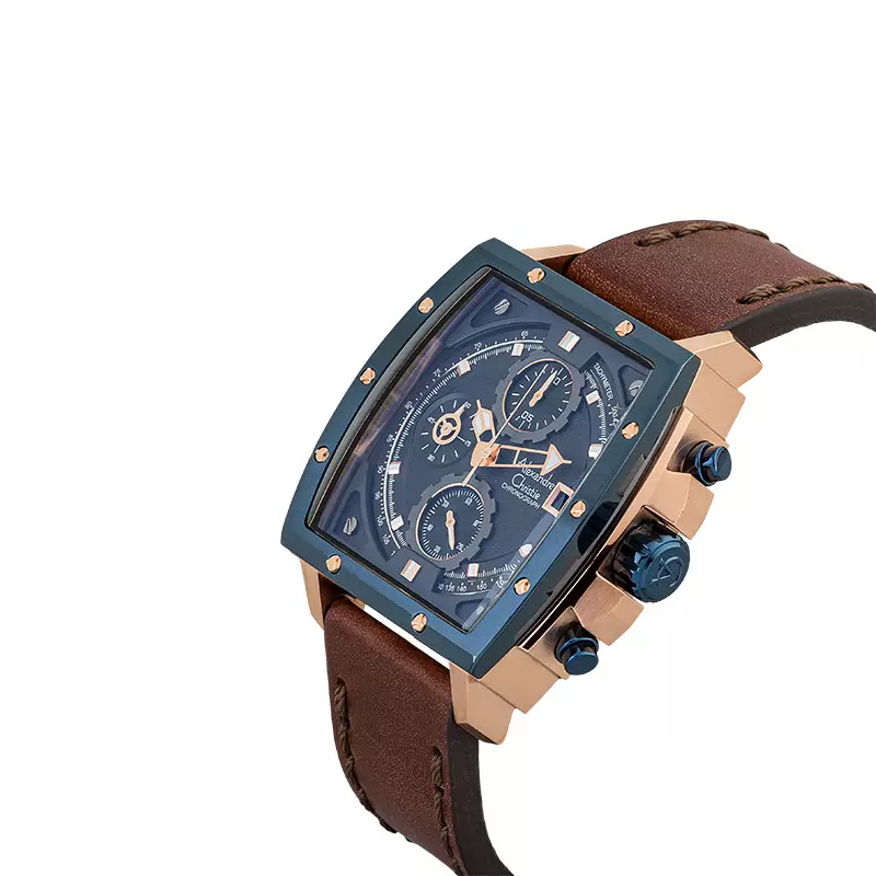 Jam Tangan Pria Alexandre Christie Chronograph AC 6376 MC LURBA Black Dial Brown Leather Strap