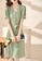 OUNIXUE green Temperament Solid Color V-Neck Dress CA07CAAF1CAA6AGS_5