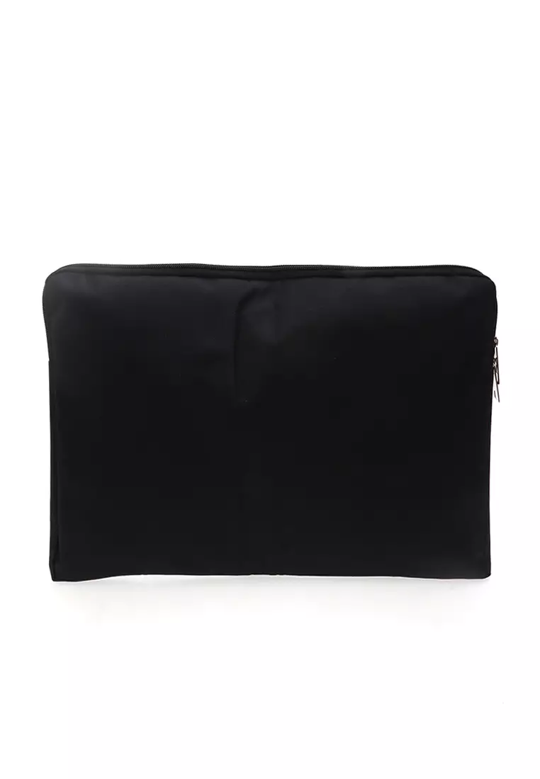 Tas Laptop Motif Polos Simple Zip Fastening Detail Dua Slot Softcase - Hitam
