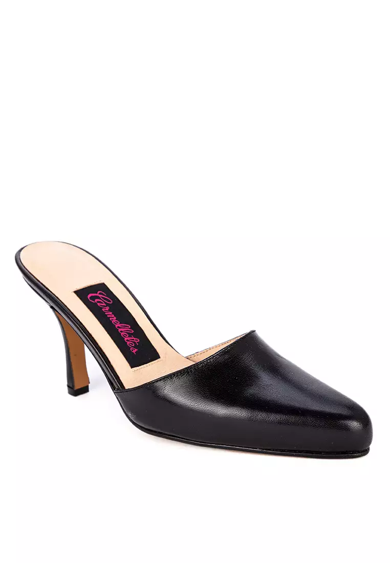Pointed Toe Leather Mule Heels