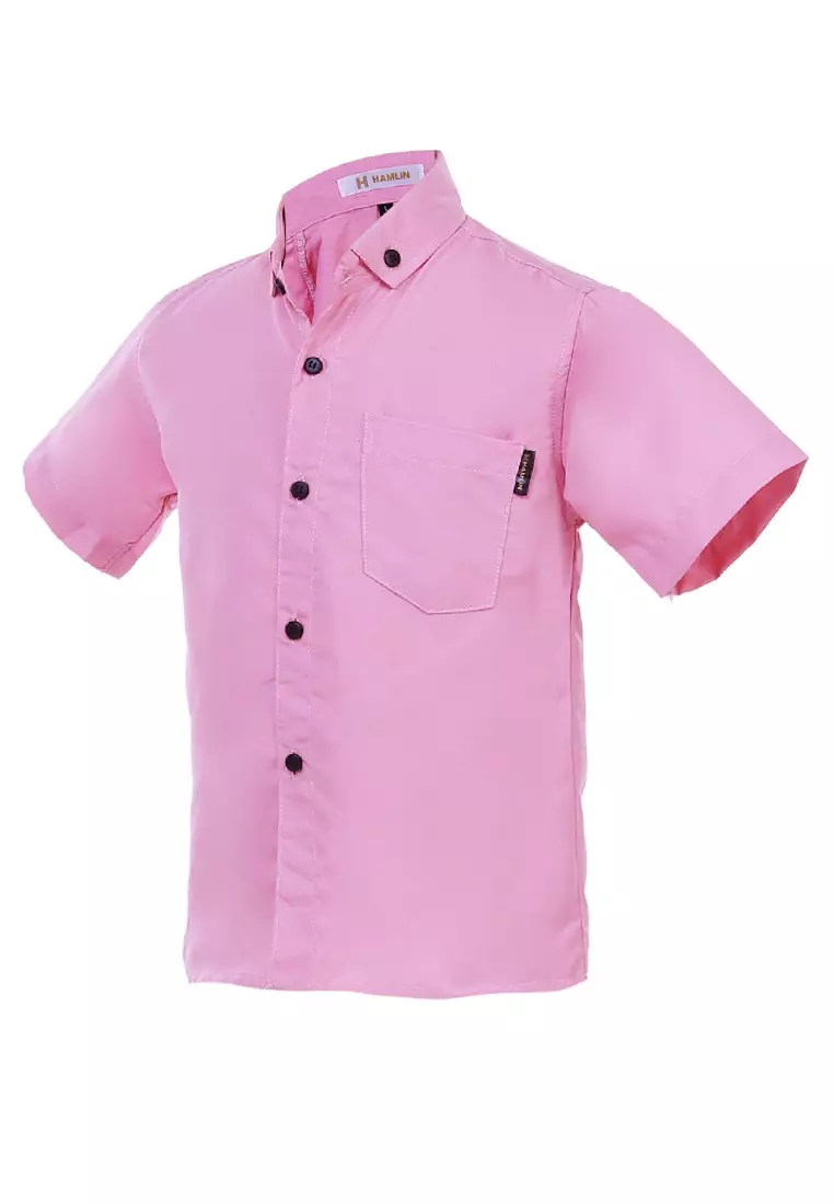 Juste Kemeja Formal Anak Laki-laki Lengan Pendek Motif Polos Kids Shirt Comportable Material Cotton ORIGINAL - Pink