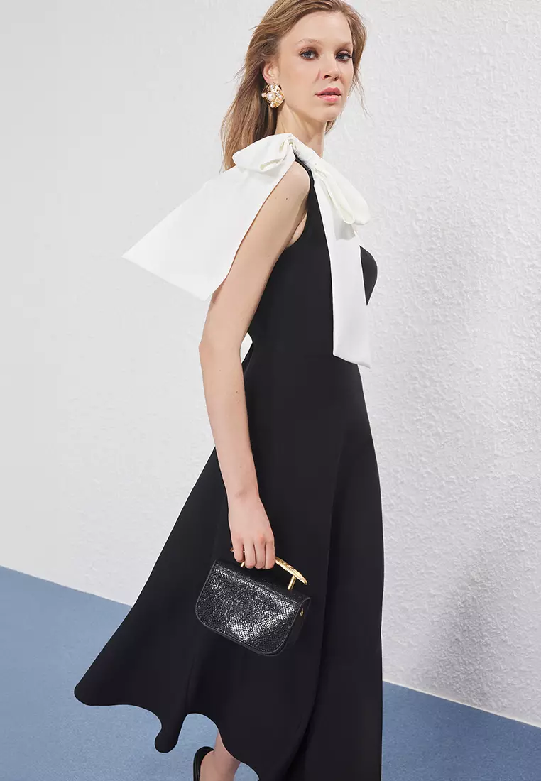 Black-White Bow Detailed Evening Prom Dress TPRSS25EL00290