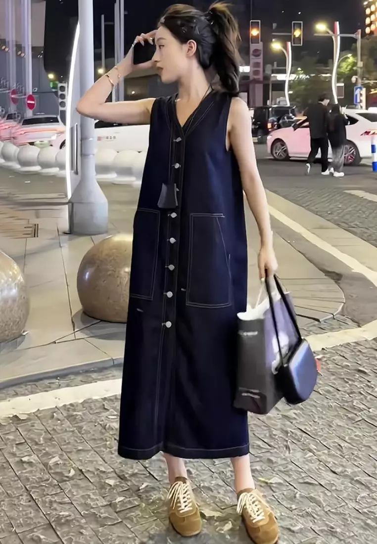 Sleeveless Denim Midi Dress CA26041004BL