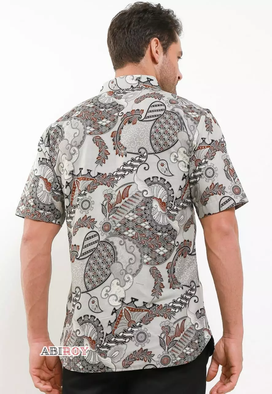 Kemeja Batik Pria Premium Slimfit Elegant Modern Lengan Pendek Dewandra Abu