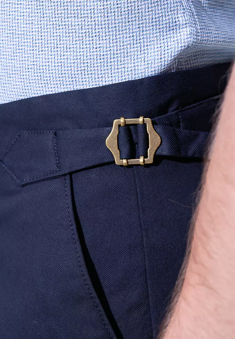 Navy Slim-fit Metal Adjustable Ring Casual Shorts