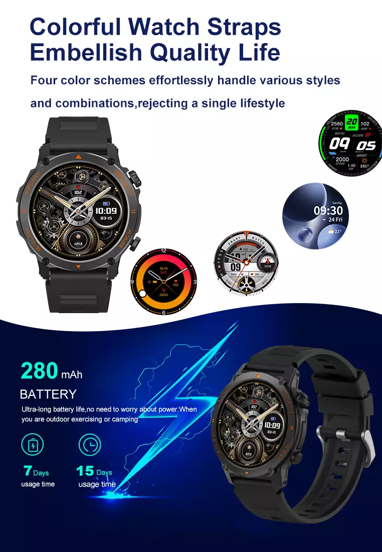 Smart Watch Z136 1.43inch Screen 123+ Sports Modes Health Monitoring Bluetooth Call Jam Pintar black
