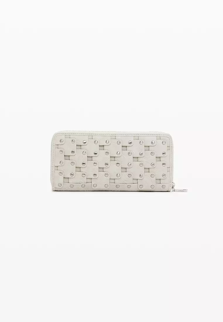 Large faux leather studded wallet