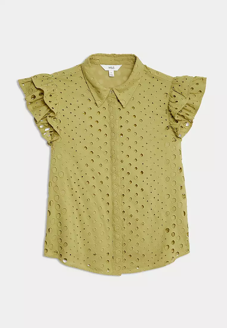 Pure Cotton Broderie Frill Detail Shirt