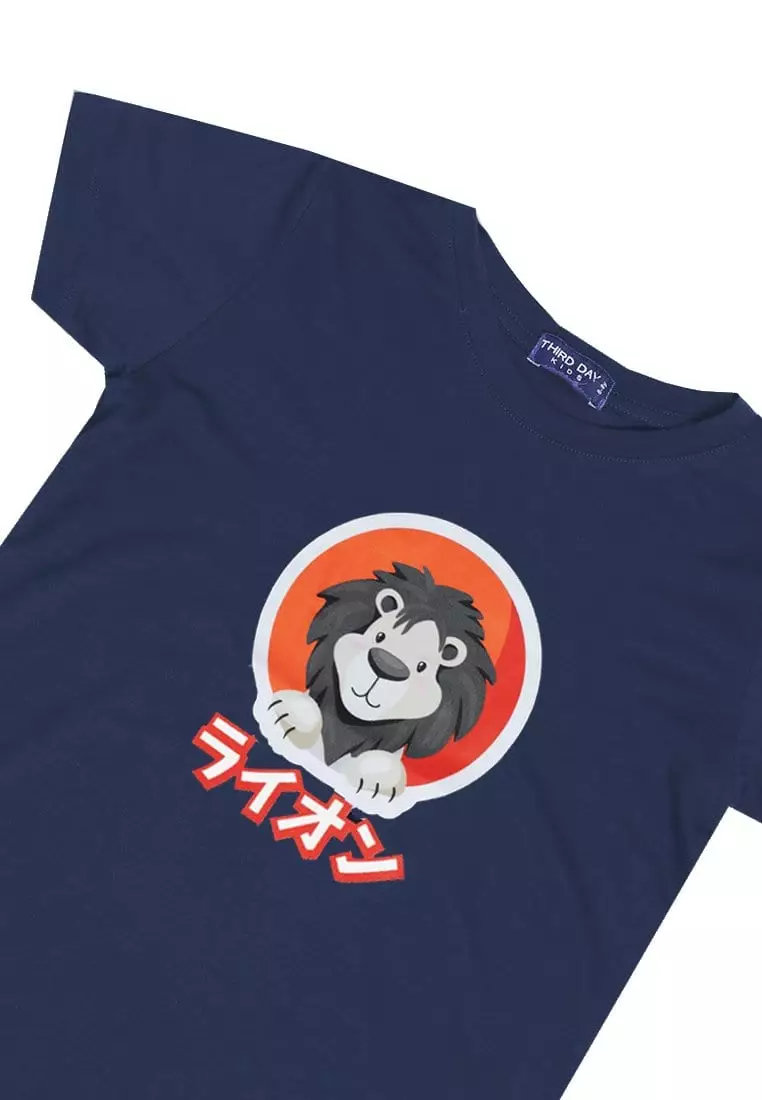 KU017 kaos anak boy girl lion singa navy