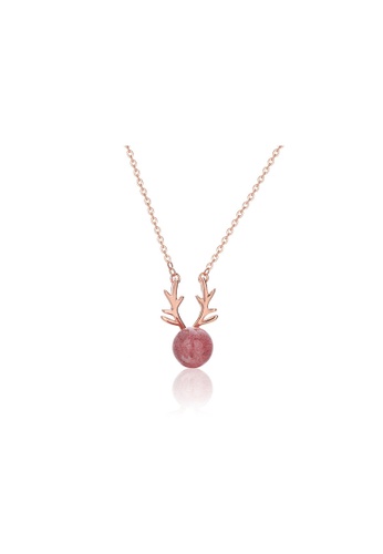 ZITIQUE gold Women's Imitated Pink Quartz Bead Antlers Necklace - Gold E2386AC39C10AFGS_1