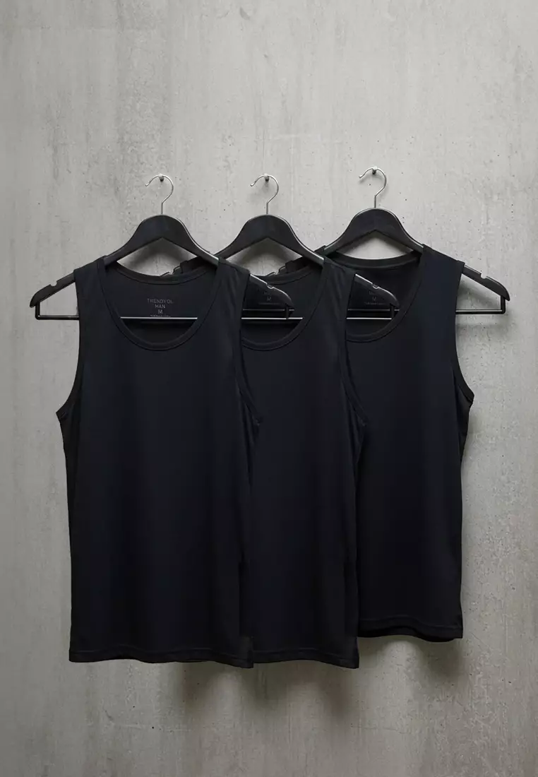 Black U Neck Combed Cotton 3-Pack 100% Cotton Underwear Undershirt