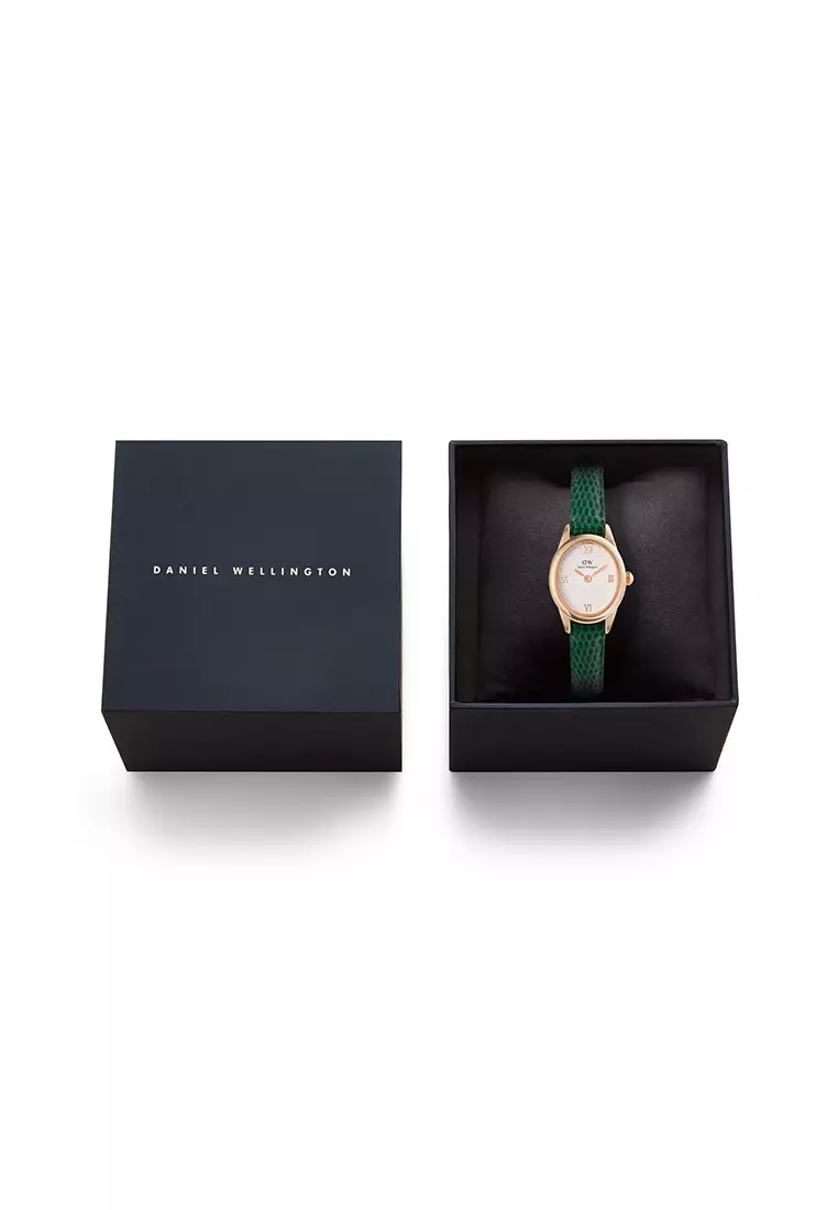 Ophelia Mini Green Lizard White Guilloché Rose Gold - Women Watch Stainless Steel Leather Strap watch DW Official Authentic Original