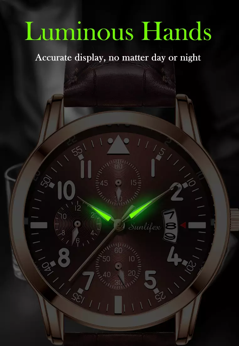 Jam Tangan Pria 7004 Original Anti Air Kuarsa Tali Kulit Jam Tangan Cowok brown