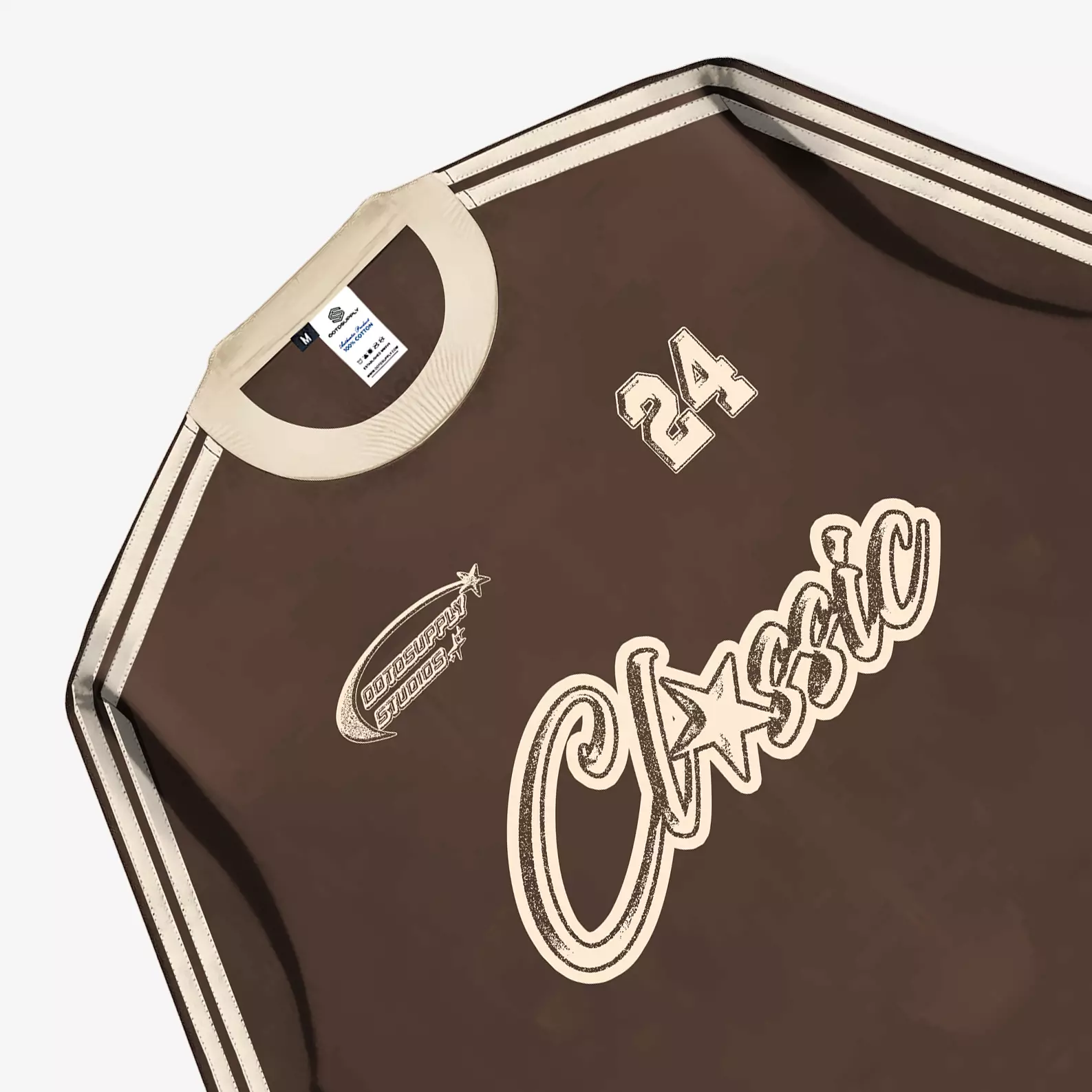 OOTDSUPPLY Longsleeve Boxy Double Stripe Classic 24 White & Dark Brown l Oversize T-Shirt Lengan Panjang l Kaos Kerah I Kaos Stripe | LSBX001