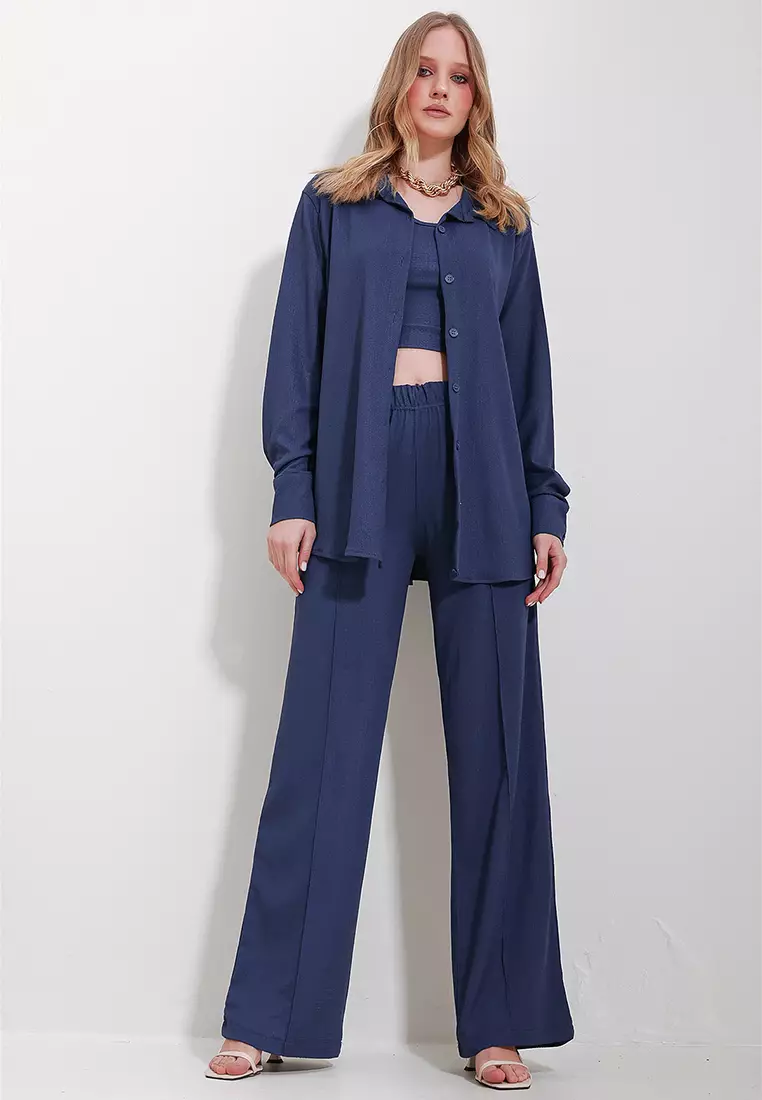 Woven Tank Top, Shirt & Pants Set