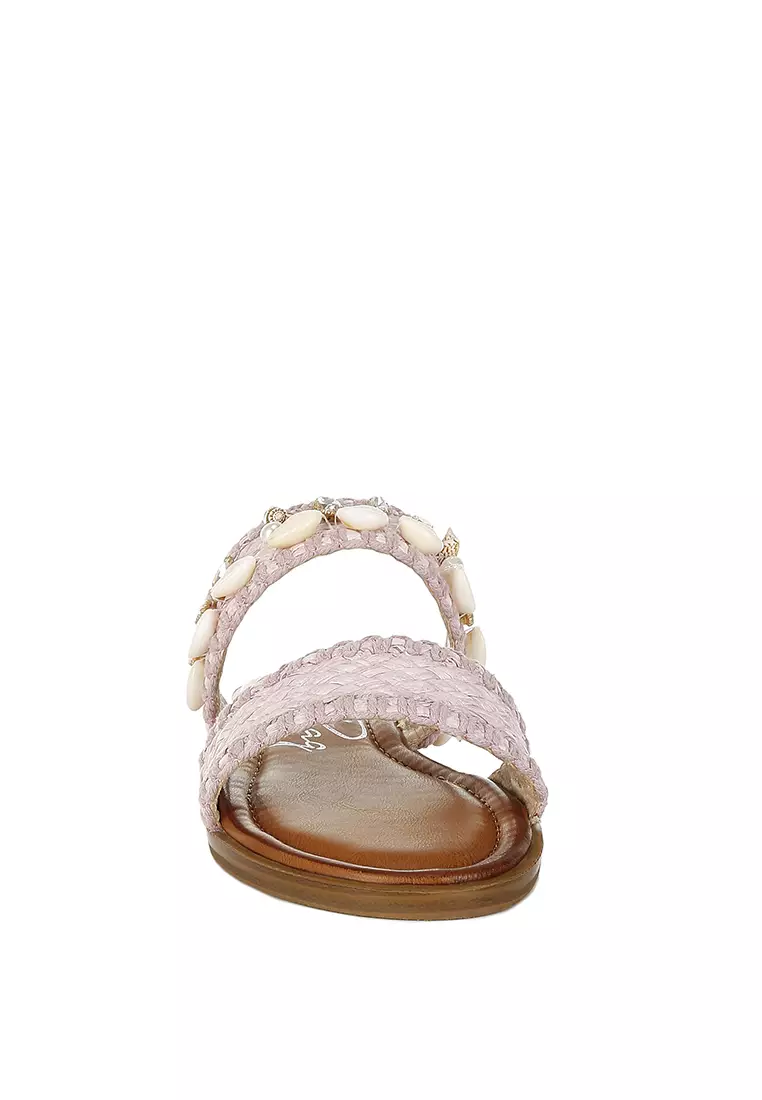 Sandal Slip-On Shell & Diamante dalam Warna Pink
