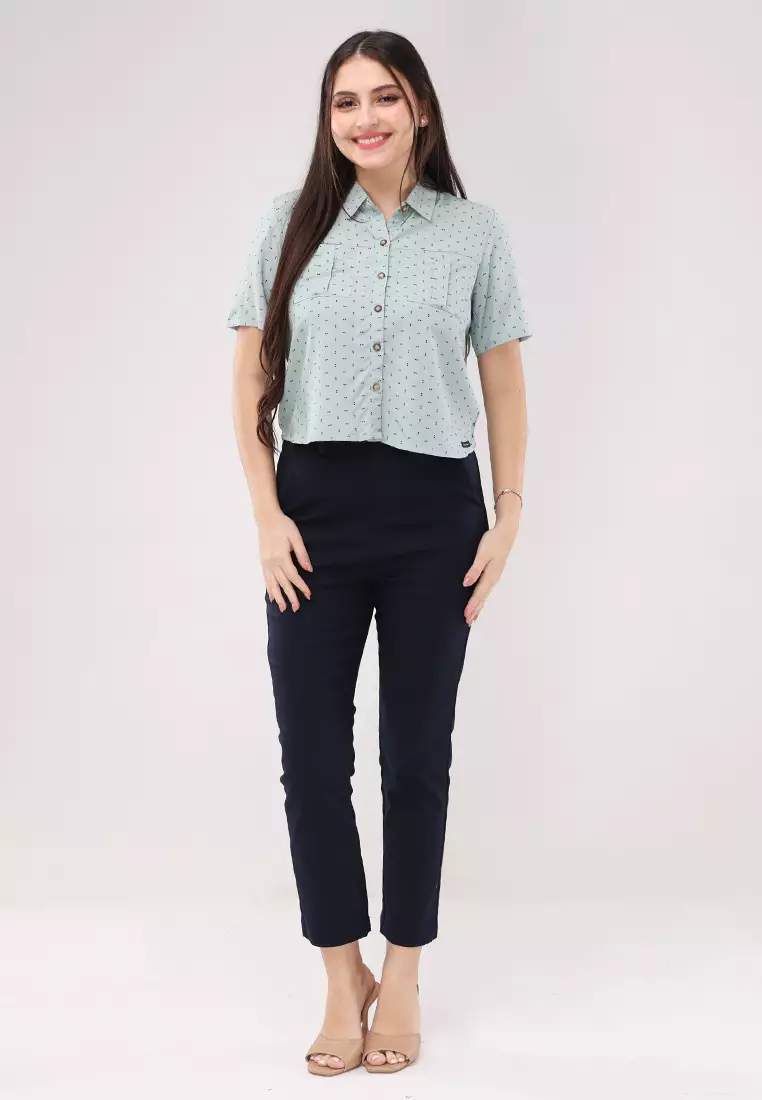 Woven Printed Rayon Short Sleeves Blouse