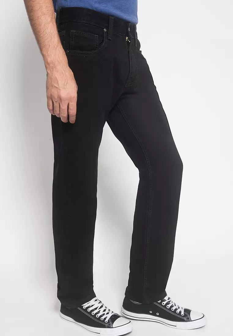 LGS - Celana Panjang Jeans Casual Pria Warna Hitam Polos Slim Fit - JSF.449.100.045.C