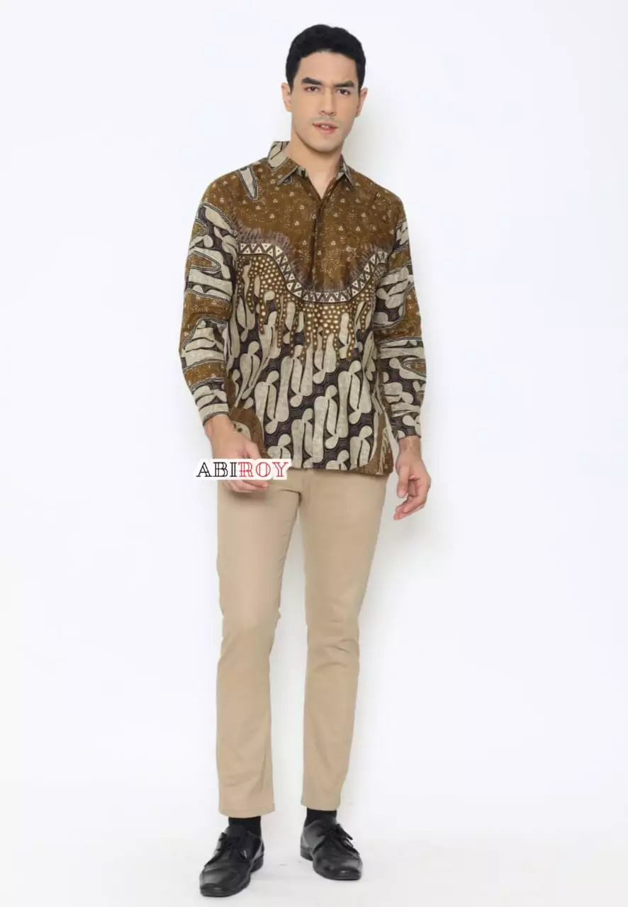 Kemeja Batik Pria Premium Slimfit Elegant Modern Lengan Panjang Mangkualam Coklat