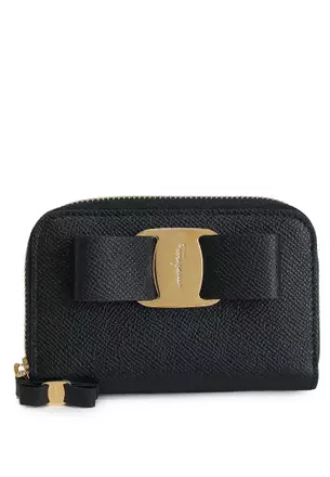 【FERRAGAMO】 Women's Vara Bow Coin Wallet Black Vara Bow compact wallet - Women | Ferragamo