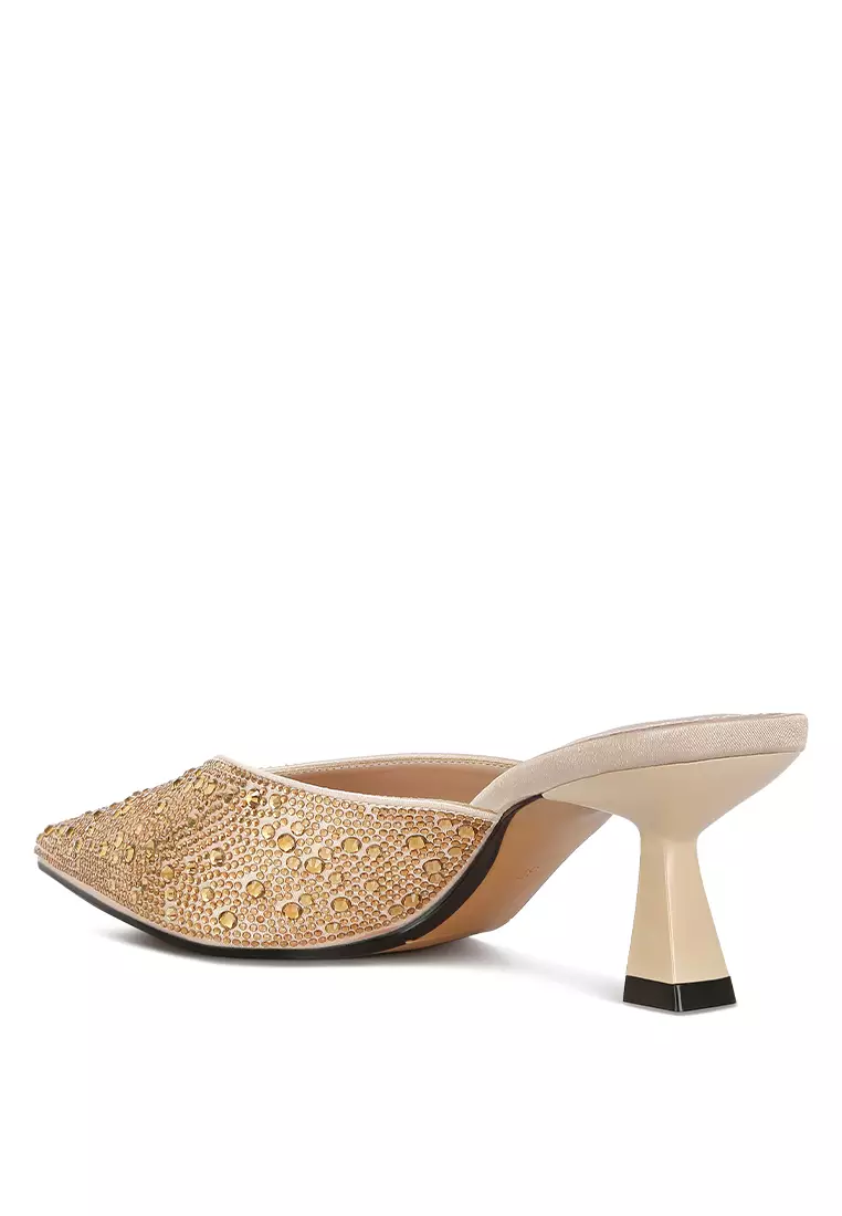 Buy London Rag Gold Rhinestones Embellished Satin Mules 2023
