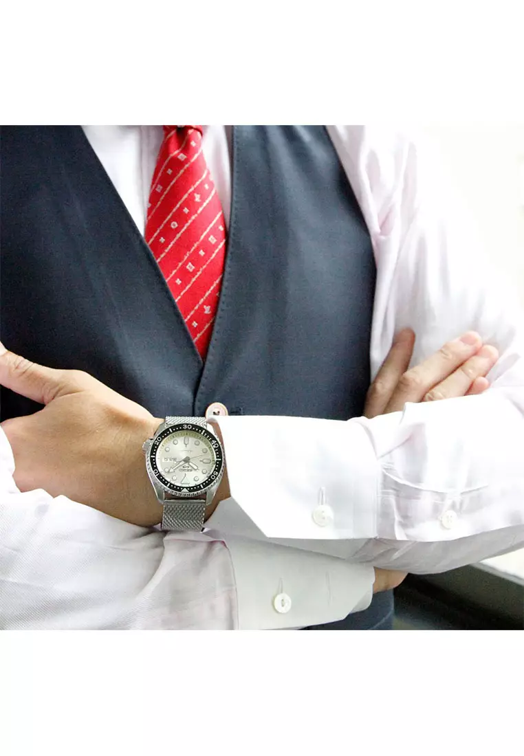 Jam Tangan Pria Seiko 5 Sports Original Garansi Resmi SRPE75K1 Strap Stainless Steel Silver Mesh Bracelet