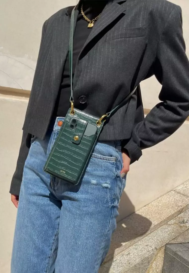 Quinn Phone Bag - Dark Green Croc