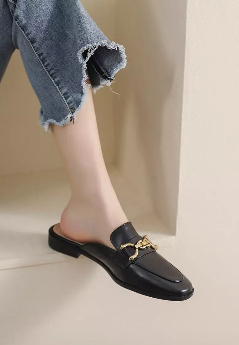 Horsebit Synthetic Leather Mules WW340-8