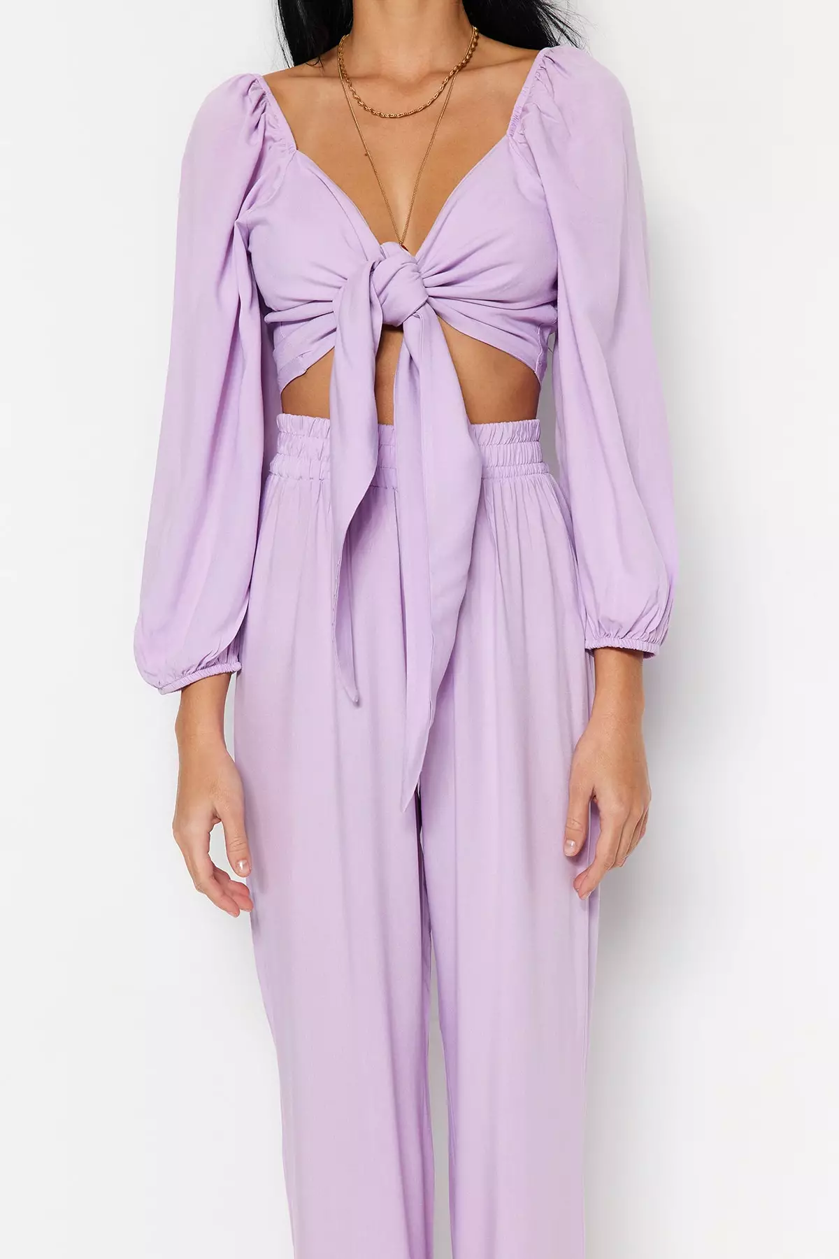 Tie-Up Blouse and Trousers Set