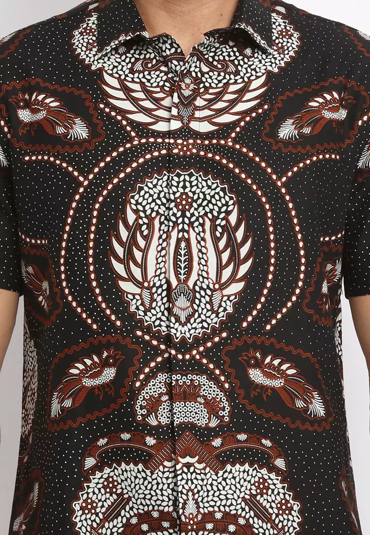 MAGINOT ARNATA BLACK Batik Slim Fit Lengan Pendek