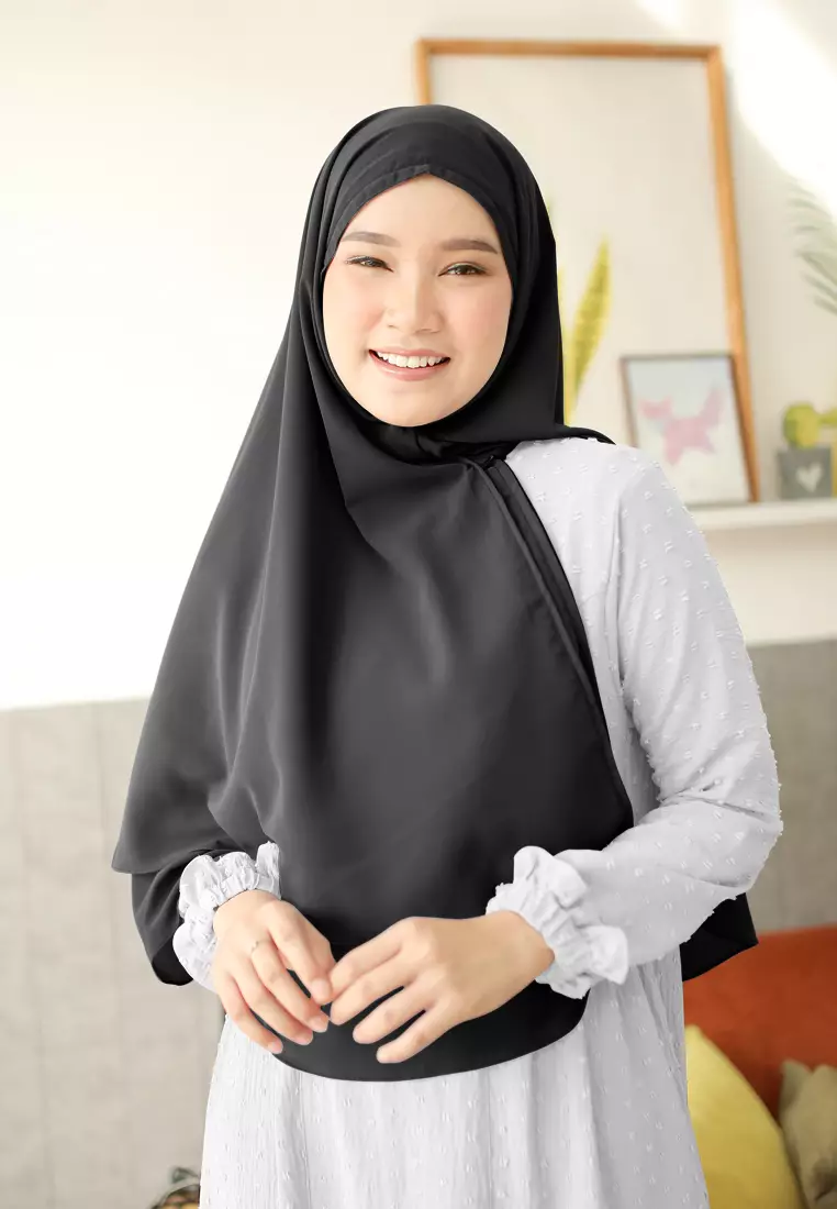 Anya Instan | Hijab Instan Resleting | Bergo Khimar Kerudung 2 Layer  - Sky Black