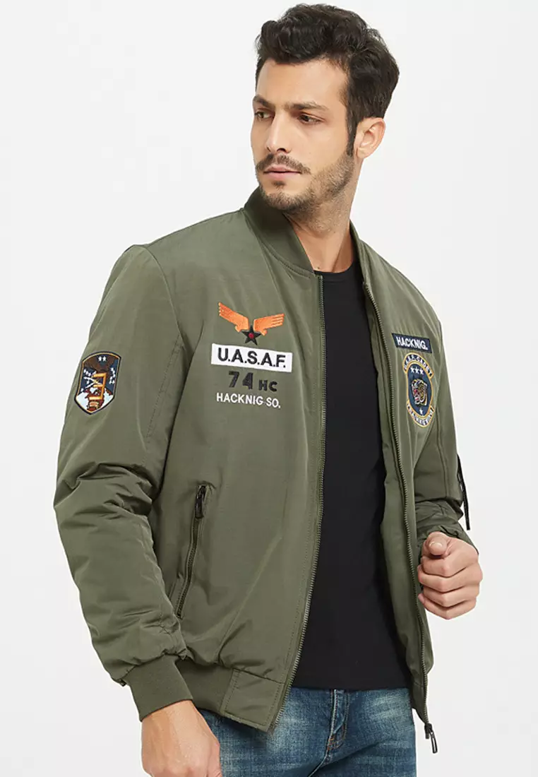 Quilted Embroidered Military Bomber Jacket
