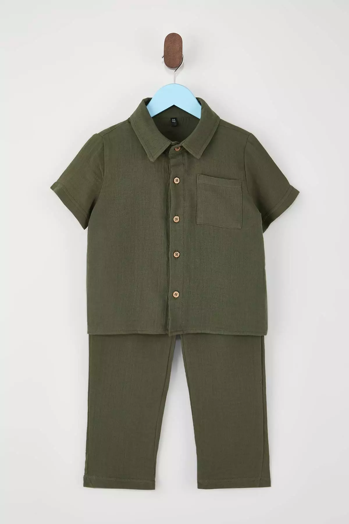 Khaki Textured Boys' Woven Holiday Outfit - Top And Bottom Set Tkdss26Au00014