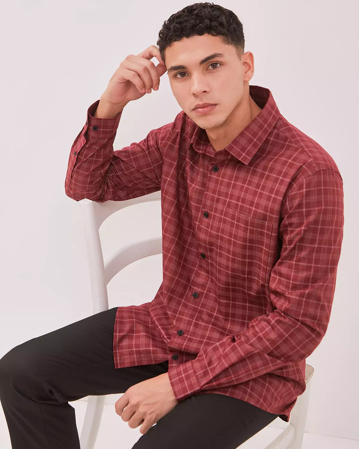 MEN'S RED CHECK LONG SLEEVE SHIRT