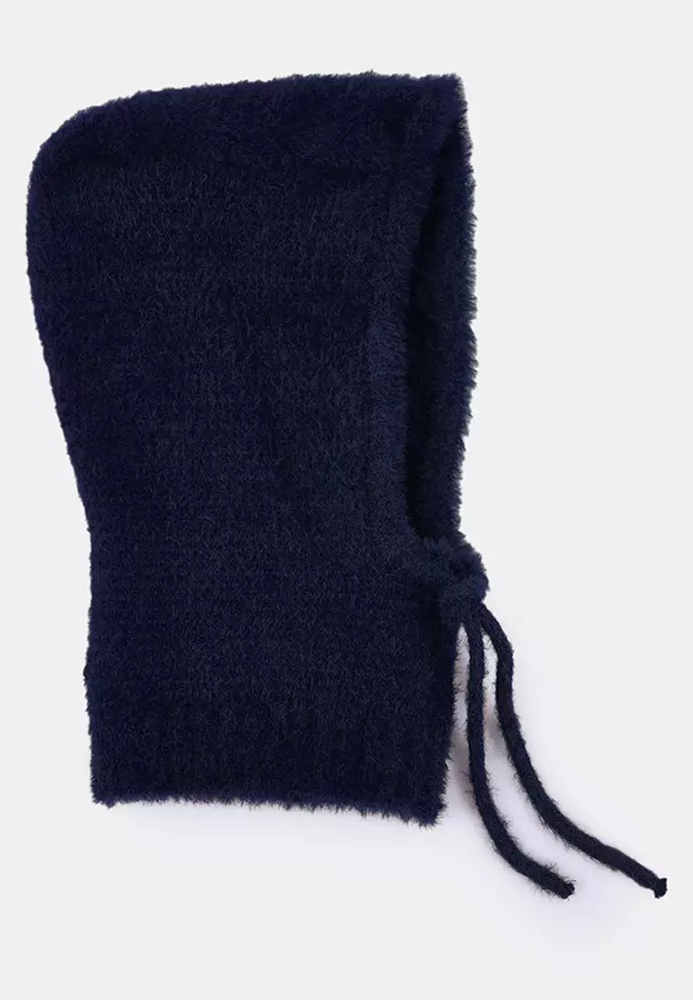 Soft Textured Tie-Up Head-Wrapping Balaklava Knitwear Beanie