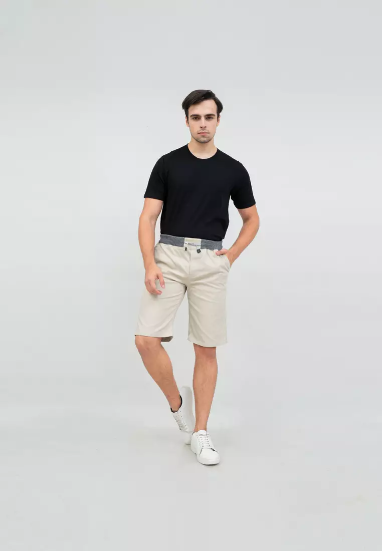 Celana chino pendek cino slim fit PINGGANG KARET Krim houseofcuff