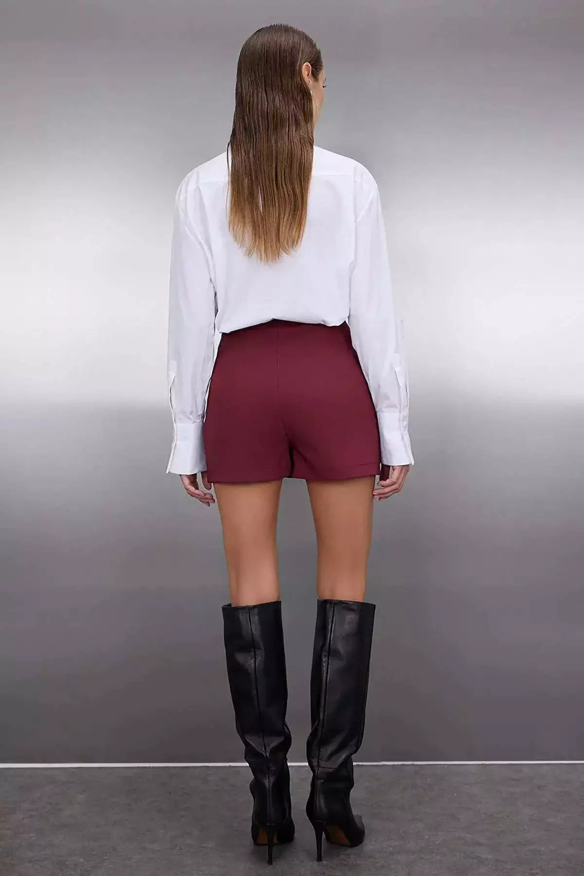 Burgundy Bow Detailed Slit Mini Woven Shorts Skirt