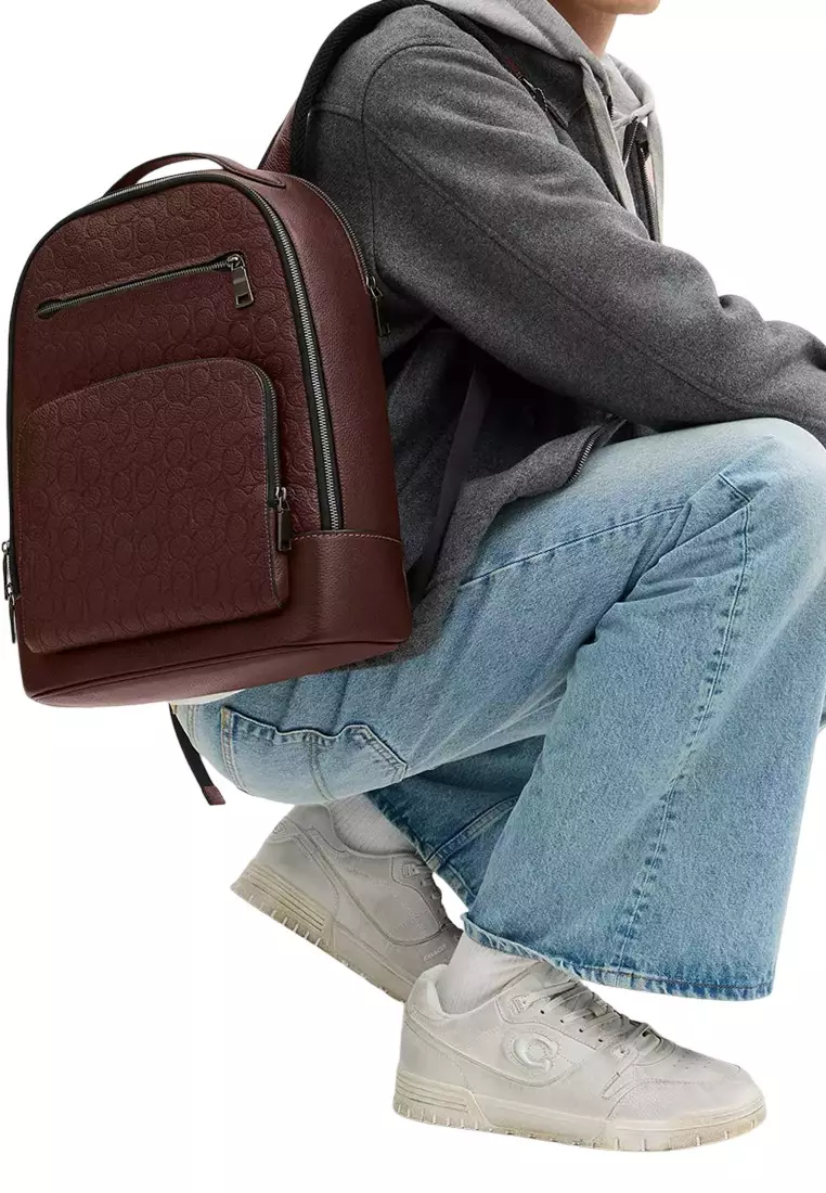 Ethan Backpack Bag In Signature Leather - Maple CDC67